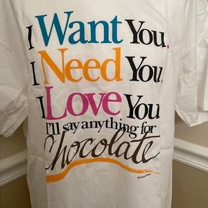 Vintage NWT Peacock Papers Unisex T-shirt size XL .For the chocolate lovers.